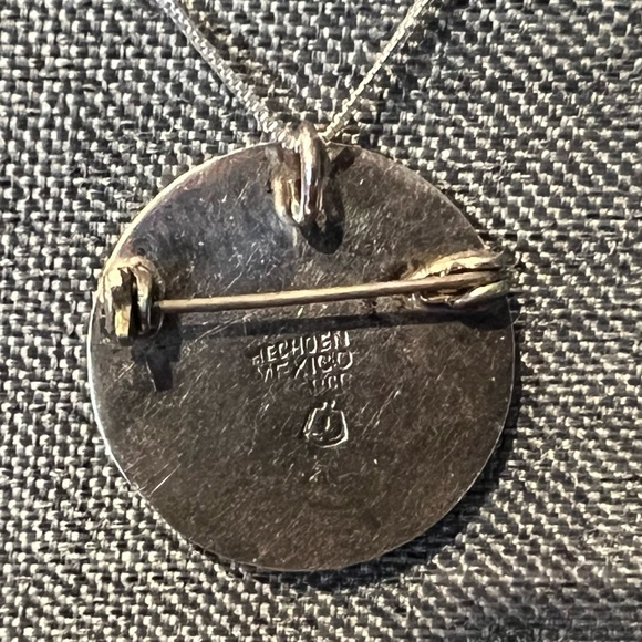 Mexico City Sterling Eagle 1- Mexico 925 Aztec Maya Sun Calendar Pendant Brooch - Picture 4 of 8